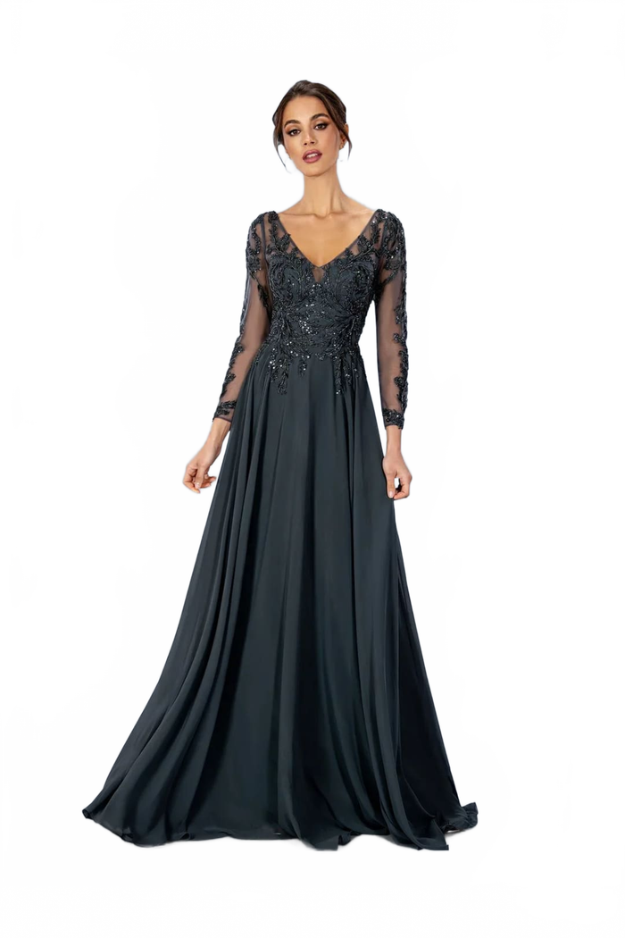 Charcoal Mother of Bride Dress 3/4 Sleeve Gown Stella Couture 24308