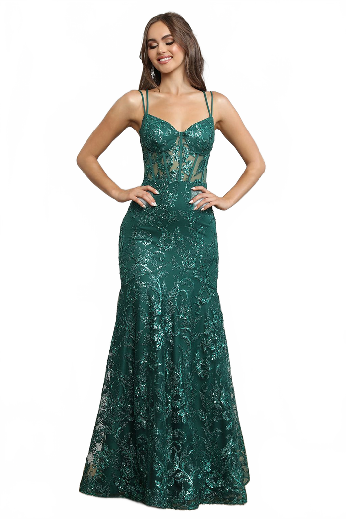 Adora Design 3236 Long Lace Fitted Spaghetti Strap Prom Gown