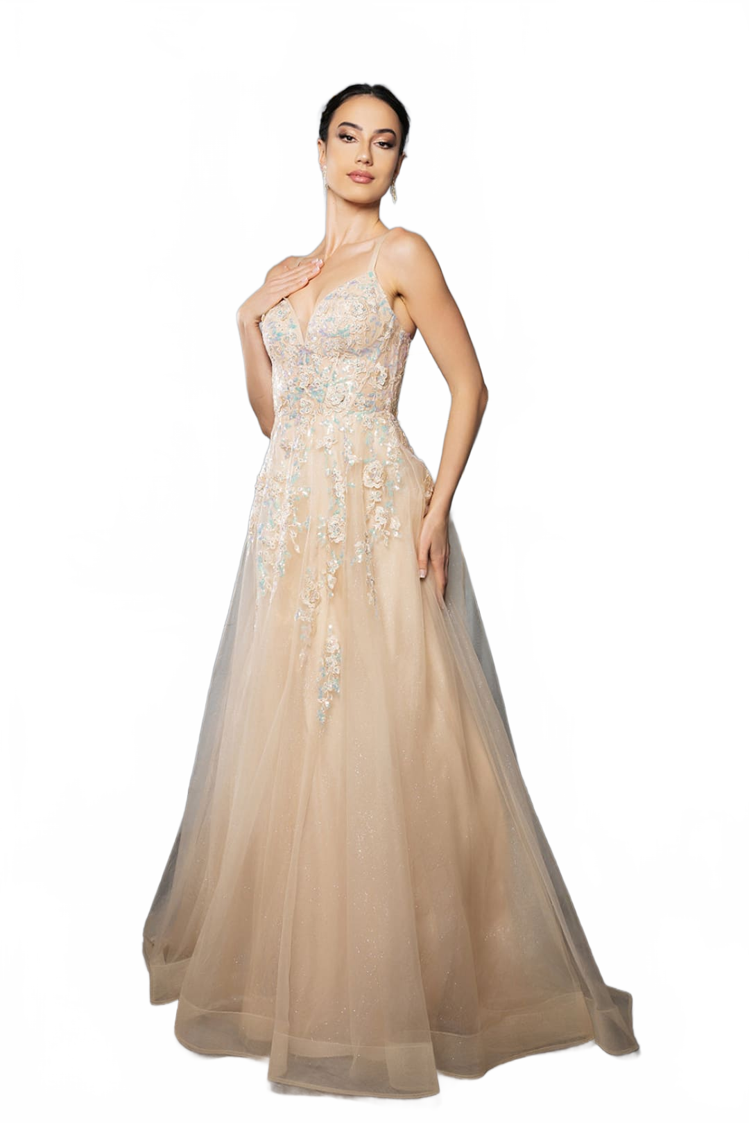 Formal Dress Plunging V-Neck A-Line Prom Gown By May Queen MQ2165