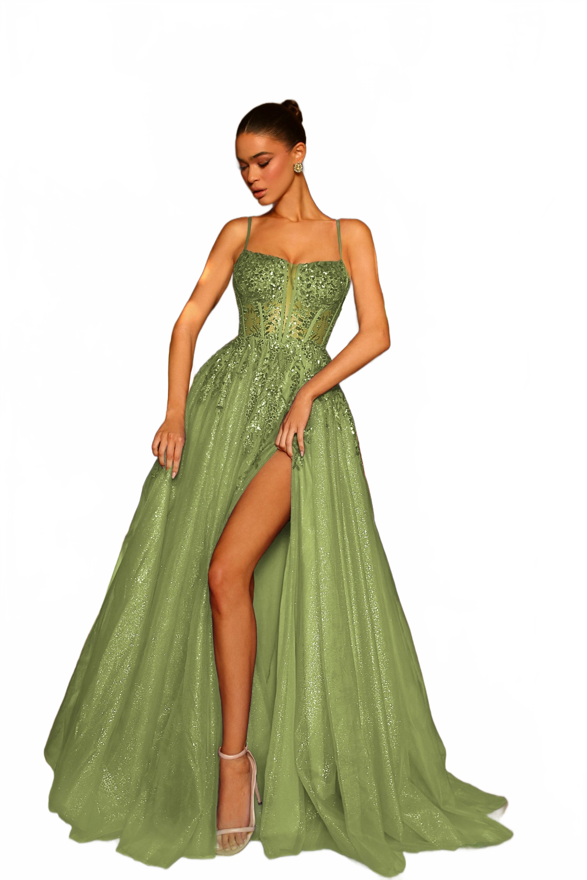 Tina Holly TE216 Olive Green Prom Ball Sweetheart Spaghetti Strap Dress