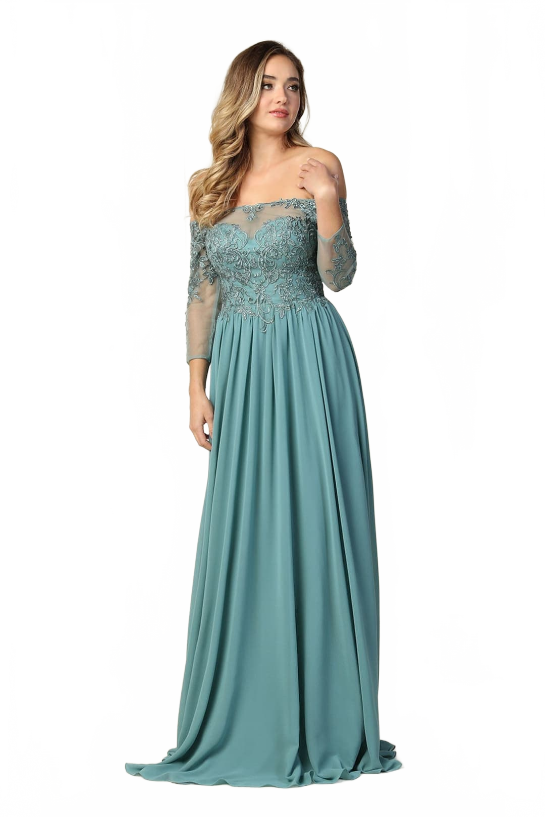 May Queen MQ1853 Off Shoulder Embroidered Plus Size Formal Gown