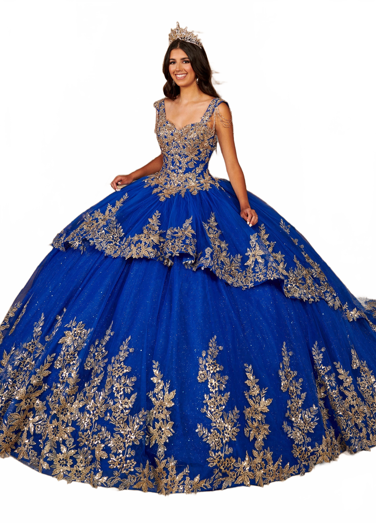 Alta Couture MQ3079 Gold Applique Quinceanera Dress
