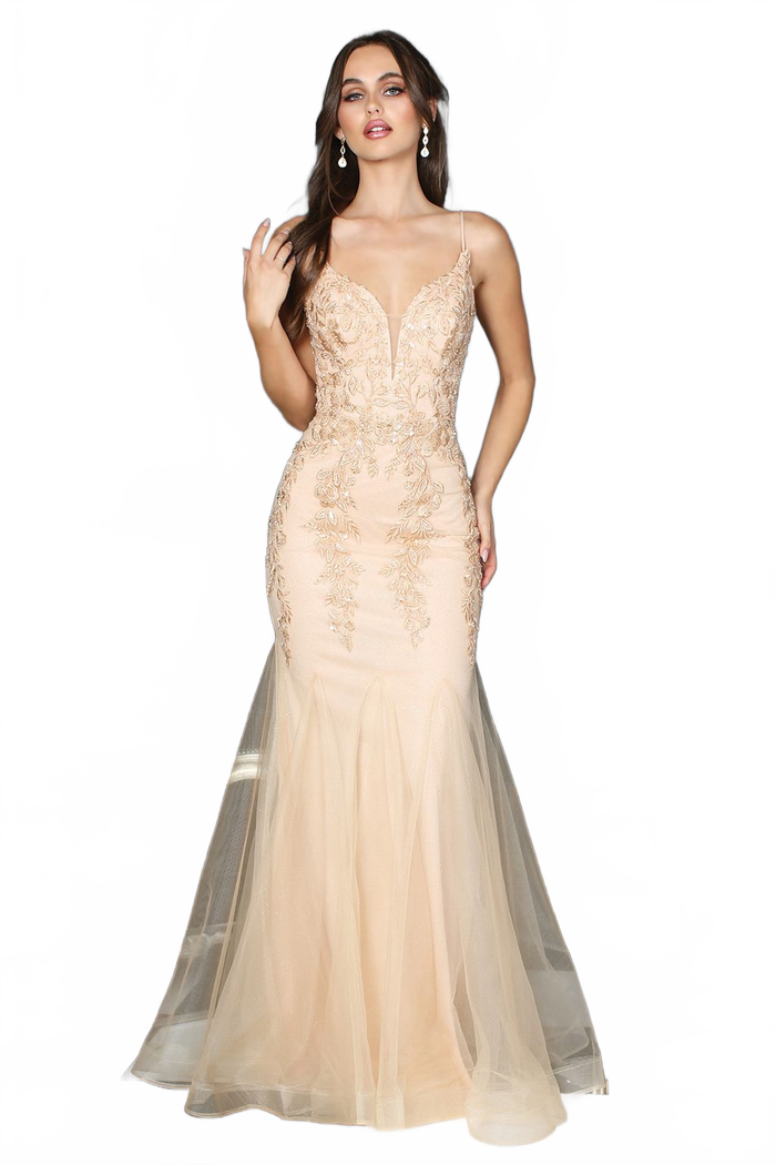 Adora Design 3183 Spaghetti Strap Fitted Long Formal Prom Gown