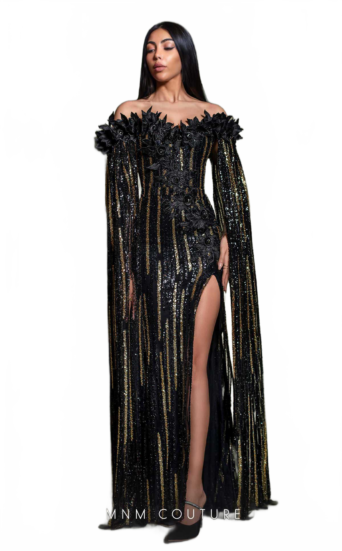 MNM Couture K4191 Black Evening Gown with Detailed Couture Finish