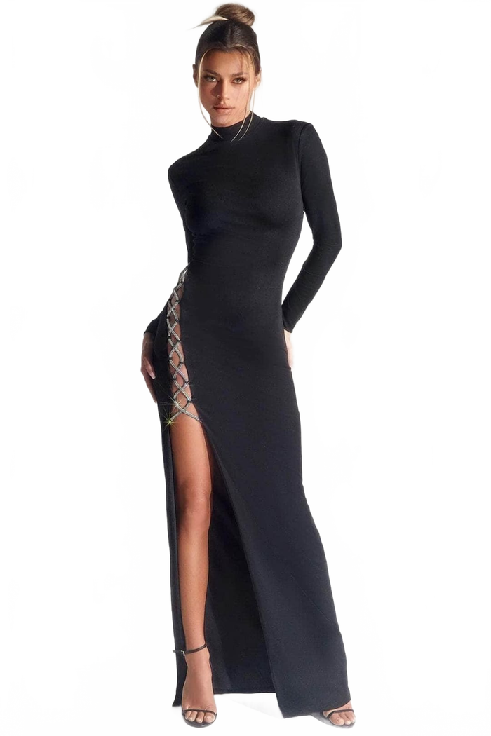 Portia and Scarlett PS326B Sexy Black High Neck Cut Out Evening Dress
