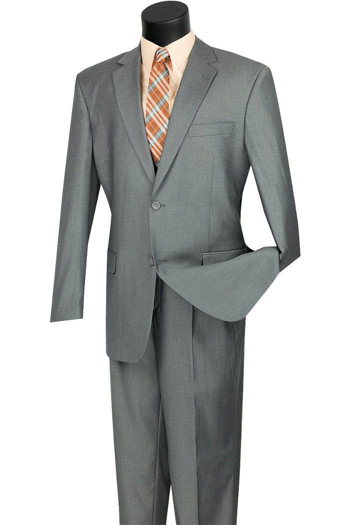 Grey 2 Button Classic Fit Pleated Suit