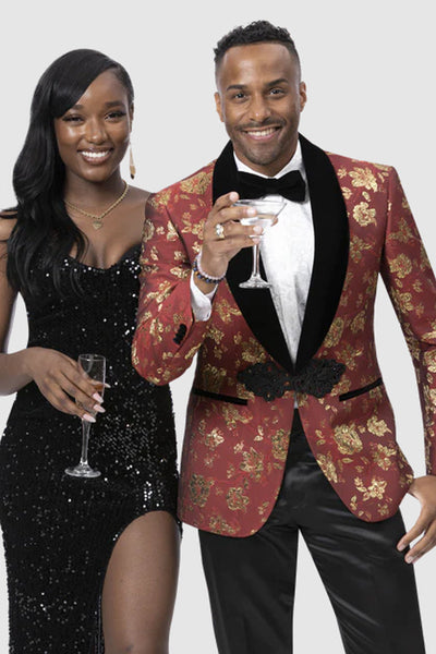 Men’s Gold & Red Paisley Smoking Tuxedo Jacket