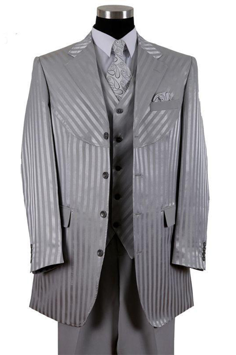 Grey 4-Button Tonal Stripe Suit for Men