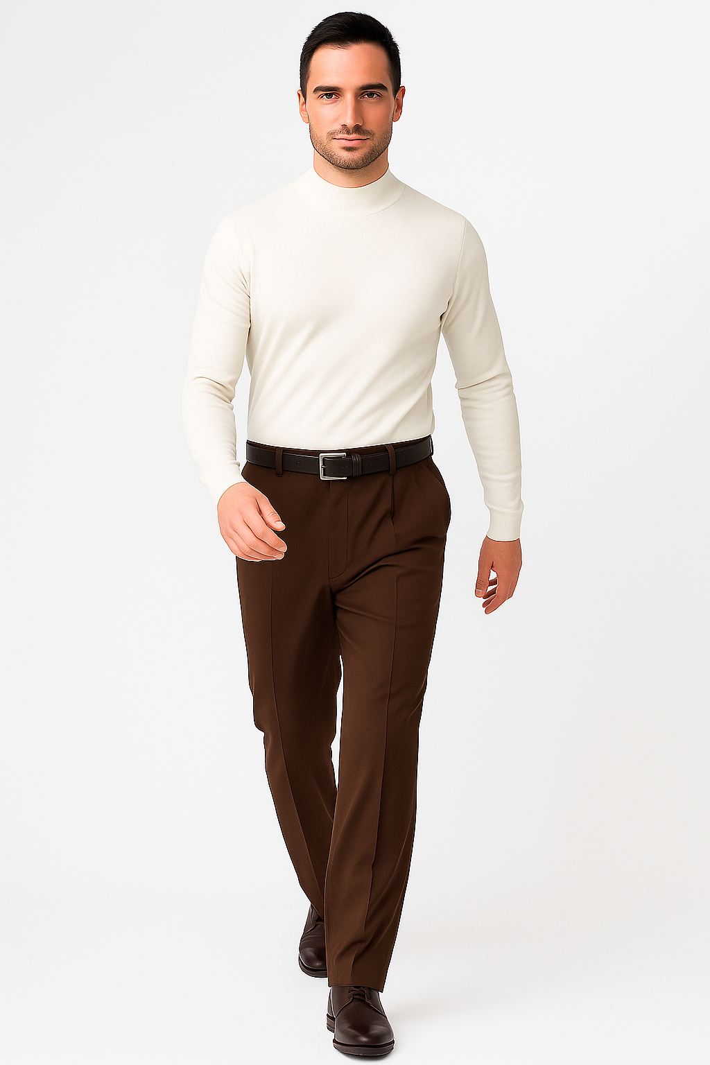 Pacelli Brown Pleated Baggy Fit Dress Pants unhemmed unfinished bottom Men's Wide Leg Trousers - Cheap Priced Dress Slacks For Men On Sale