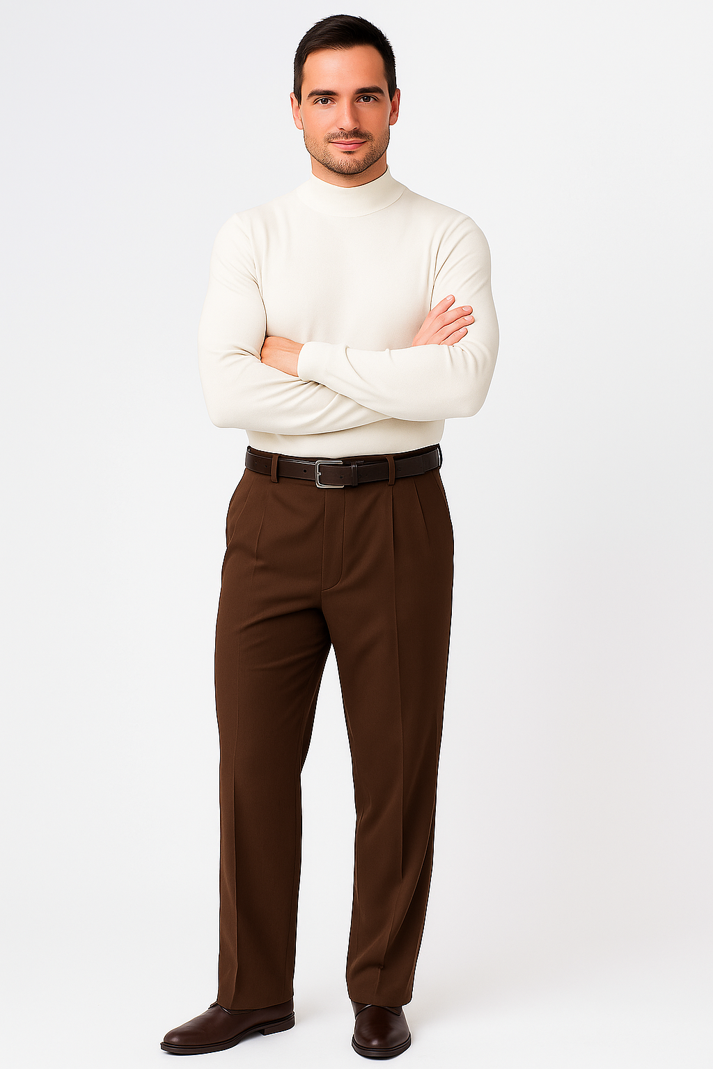 Pacelli Brown Pleated Baggy Fit Dress Pants unhemmed unfinished bottom Men's Wide Leg Trousers - Cheap Priced Dress Slacks For Men On Sale