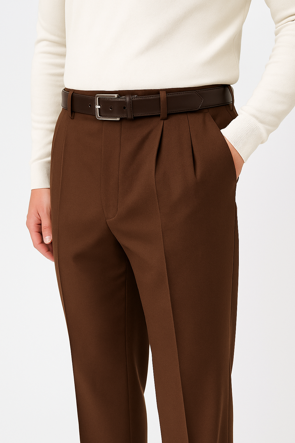 Pacelli Brown Pleated Baggy Fit Dress Pants unhemmed unfinished bottom Men's Wide Leg Trousers - Cheap Priced Dress Slacks For Men On Sale