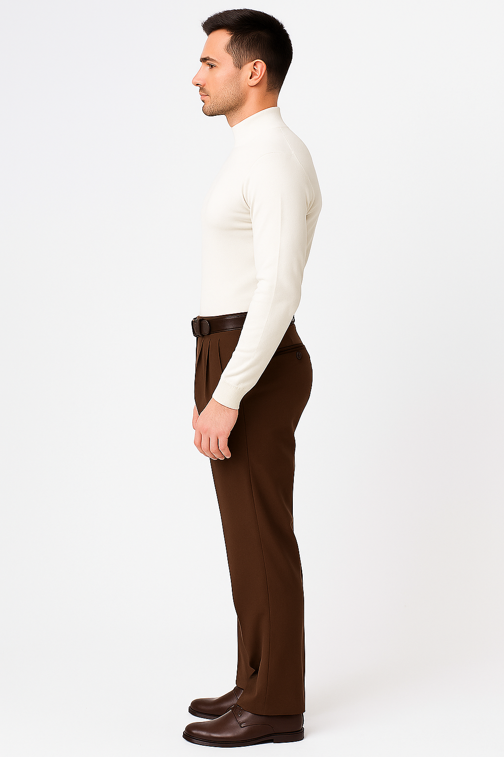 Pacelli Brown Pleated Baggy Fit Dress Pants unhemmed unfinished bottom Men's Wide Leg Trousers - Cheap Priced Dress Slacks For Men On Sale