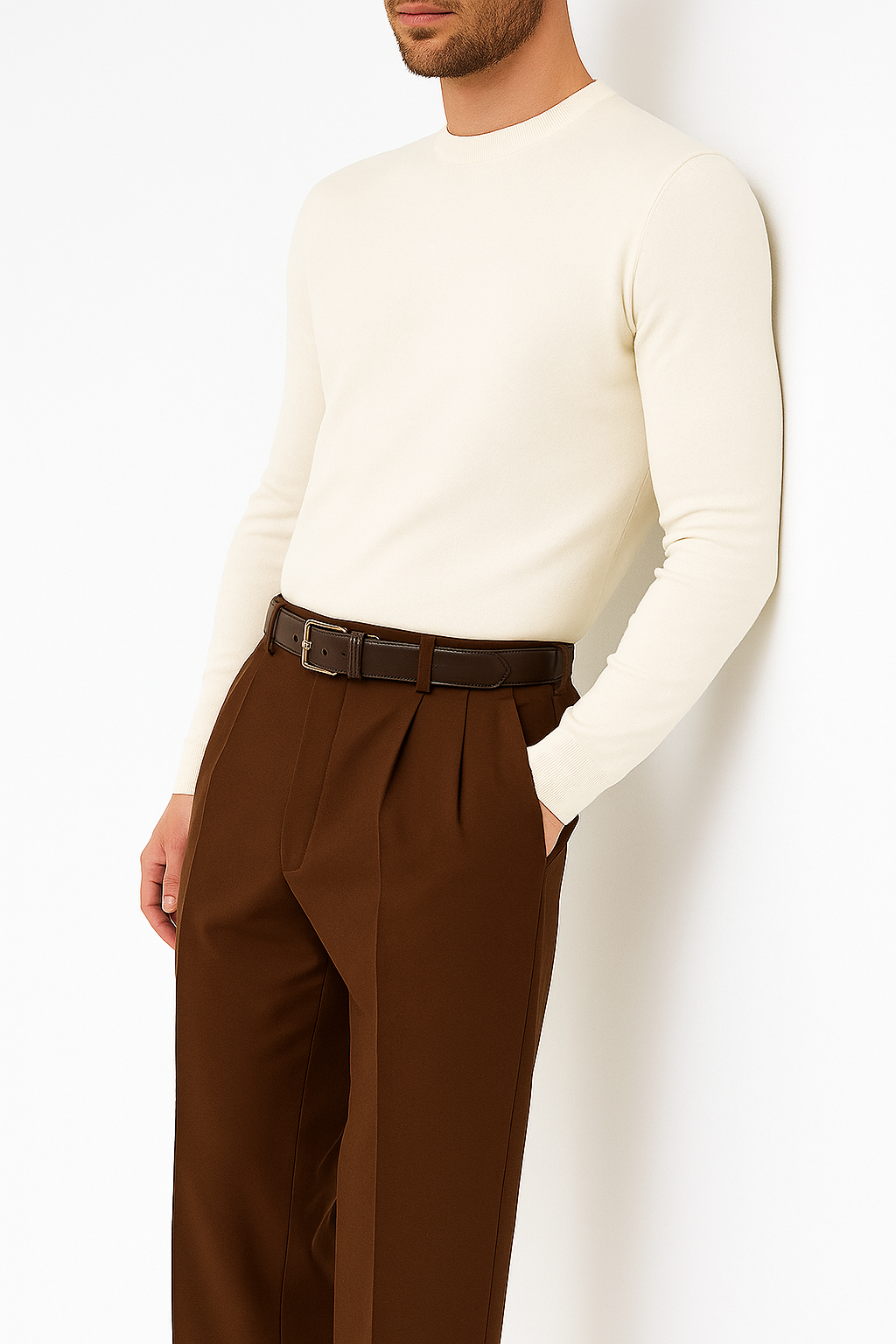 Pacelli Brown Pleated Baggy Fit Dress Pants unhemmed unfinished bottom Men's Wide Leg Trousers - Cheap Priced Dress Slacks For Men On Sale
