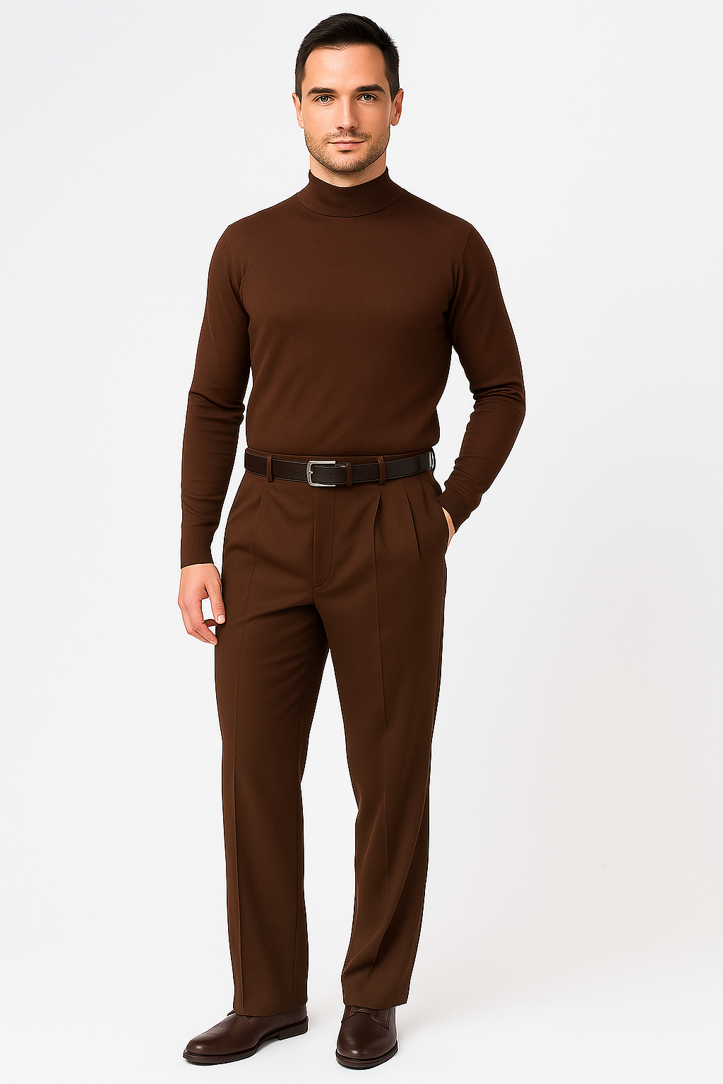 Pacelli Brown Pleated Baggy Fit Dress Pants unhemmed unfinished bottom Men's Wide Leg Trousers - Cheap Priced Dress Slacks For Men On Sale
