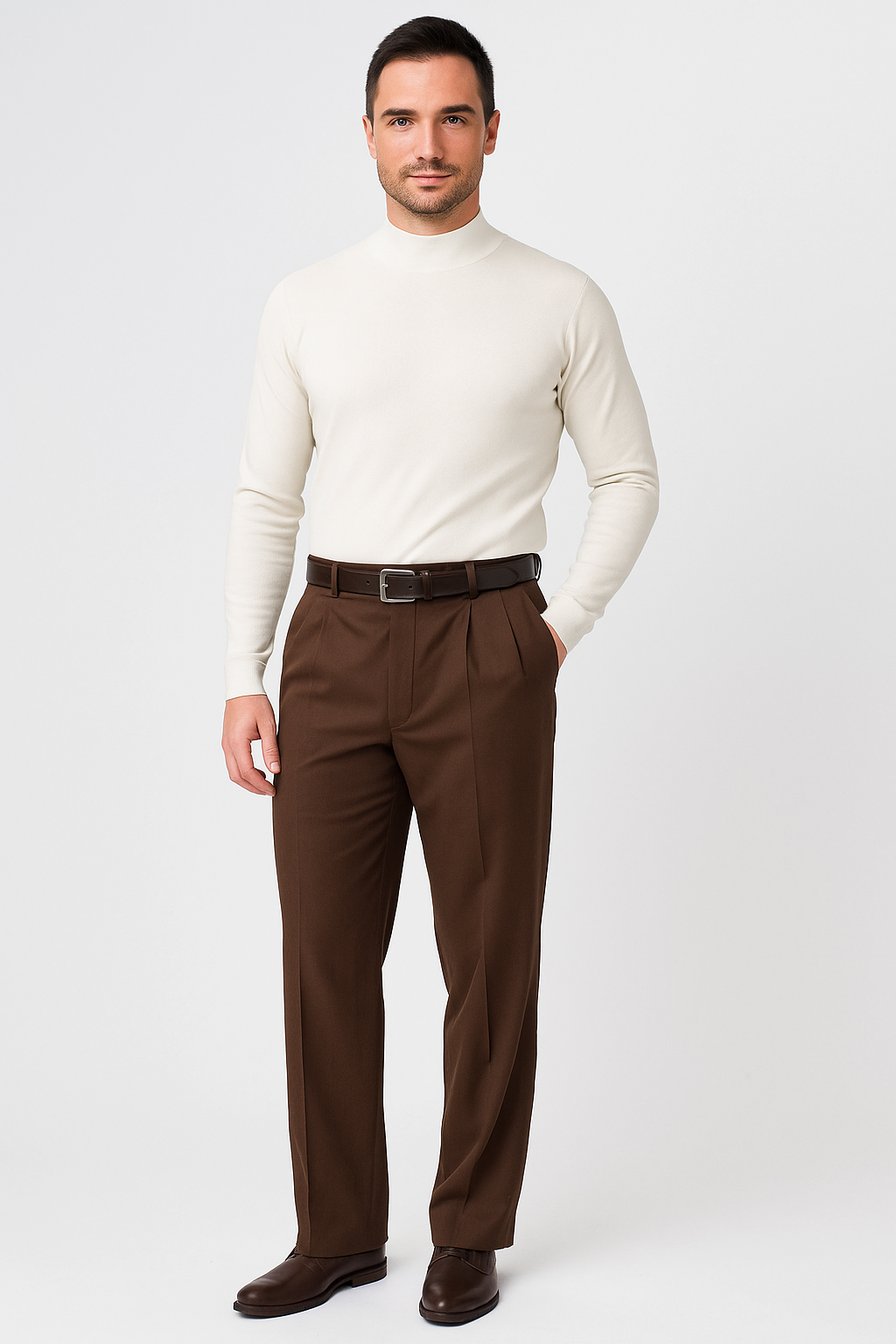 Pacelli Brown Pleated Baggy Fit Dress Pants unhemmed unfinished bottom Men's Wide Leg Trousers - Cheap Priced Dress Slacks For Men On Sale