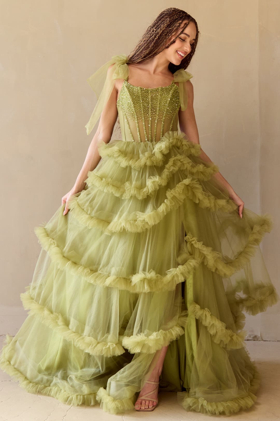 Pageant Dress Sleeveless Layered Ruffles Gown By Amelia Couture 8900