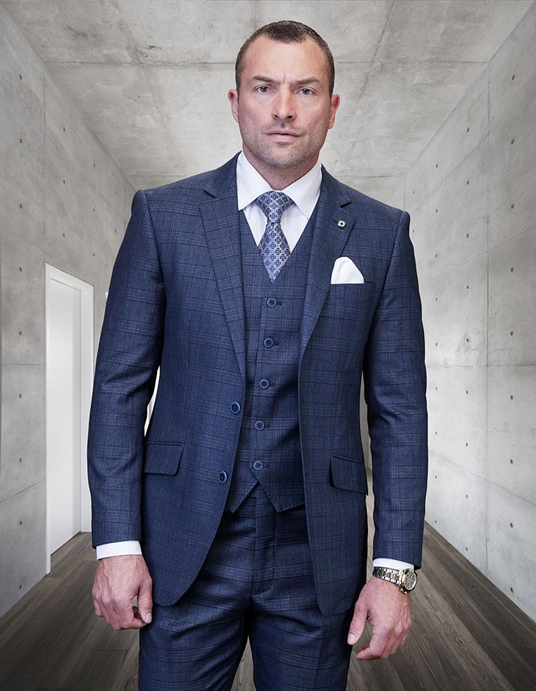 3-Piece Modern Fit Wool Plaid Suit for Men