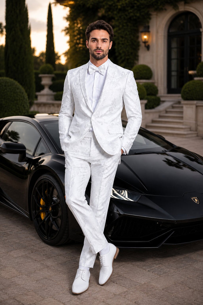 Paisley Suits - Wedding Tuxedo - Groom White Suit + Matching Bowtie