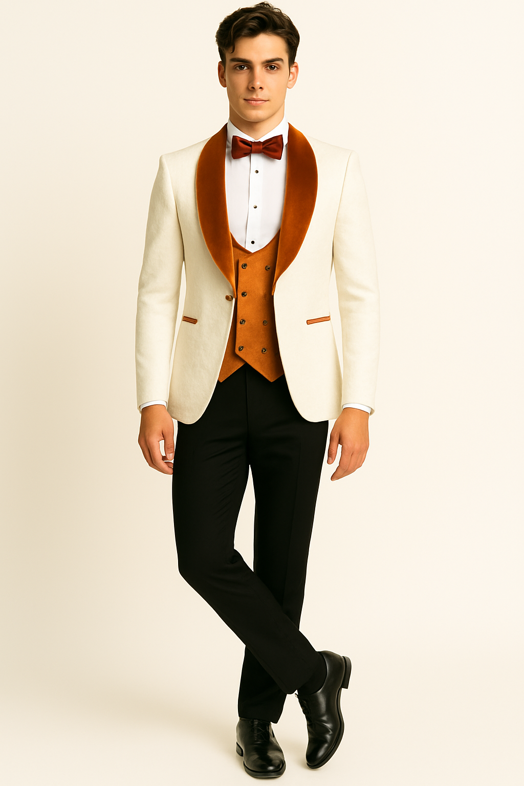 Burnt Orange Paisley Velvet 4pc Suit with Bowtie