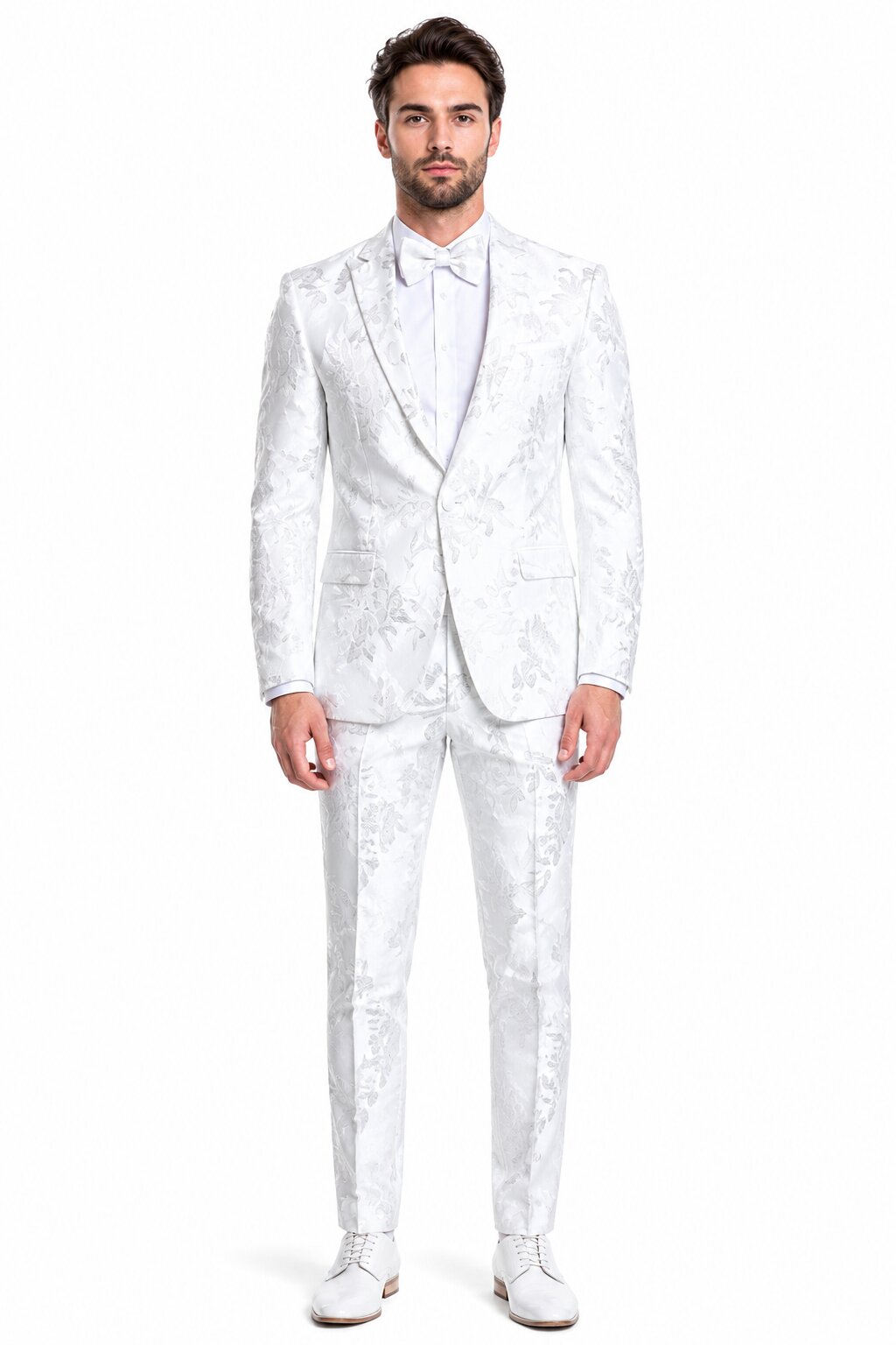 Paisley Suits - Wedding Tuxedo - Groom White Suit + Matching Bowtie