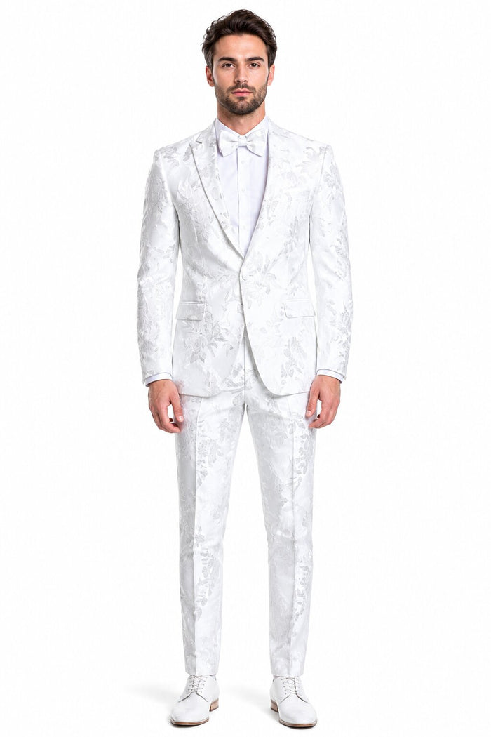 Paisley Suits - Wedding Tuxedo - Groom White Suit + Matching Bowtie