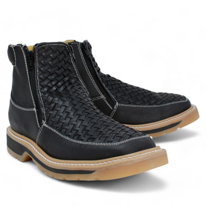 Petatillo Square Toe Double Density Work Boots Black with Double Zipper