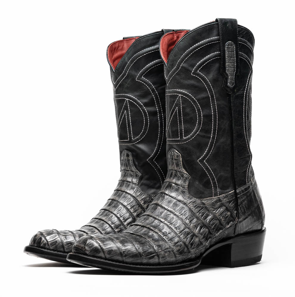 Marco Di Milano Phoenix Stone Gray Caiman Crocodile Round Toe Cowboy Boots