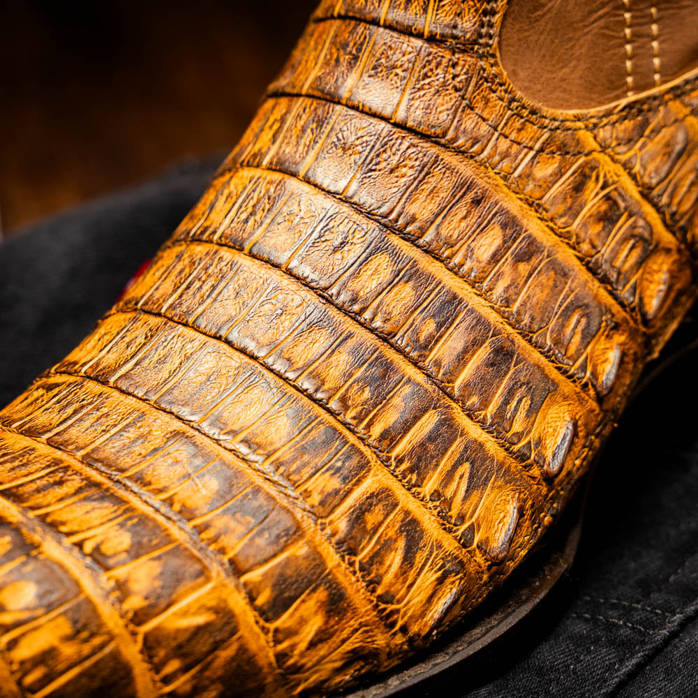 Marco Di Milano Phoenix Mustard Brown Caiman Crocodile Round Toe Cowboy Boots
