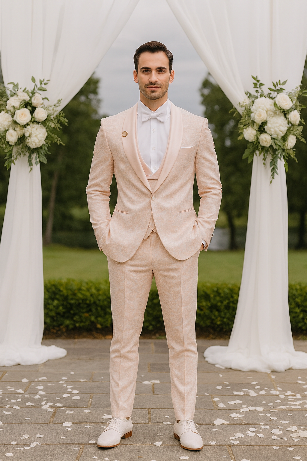 Pink Paisley Tuxedo with Shawl Lapel – 4 Piece Set
