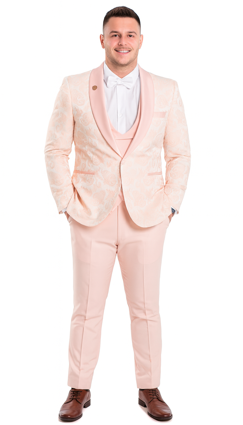 Pink Paisley Tuxedo with Shawl Lapel – 4 Piece Set