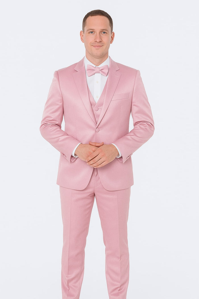 Pink Satin Tuxedo Set: 4-Piece Formalwear by Tazzio