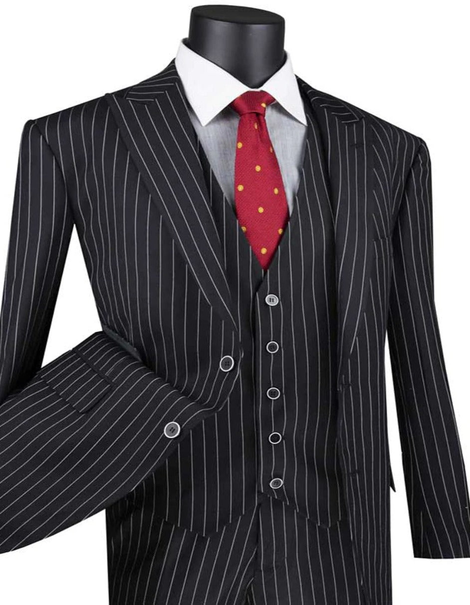 1920s Bold Pinstripe Black Suit for Men