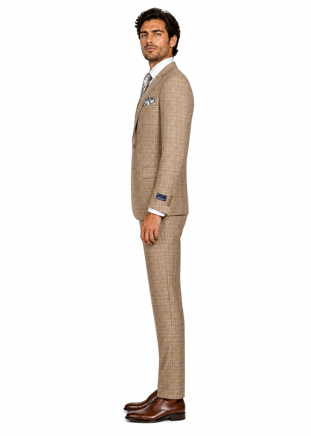Plaid Khaki Suit with Double Breasted Vest