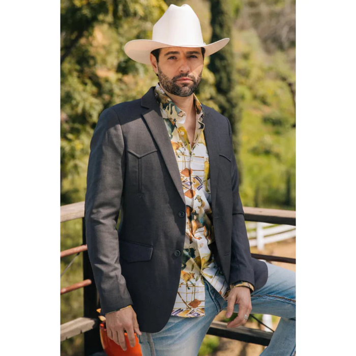Mens Black Western Sport Coat w/ Elbow Patch - Charcoal