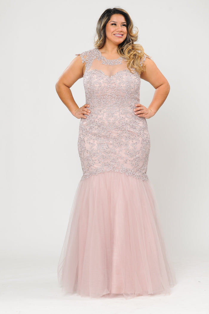 Poly USA W1084 Plus Size Embroidered Mermaid Dress