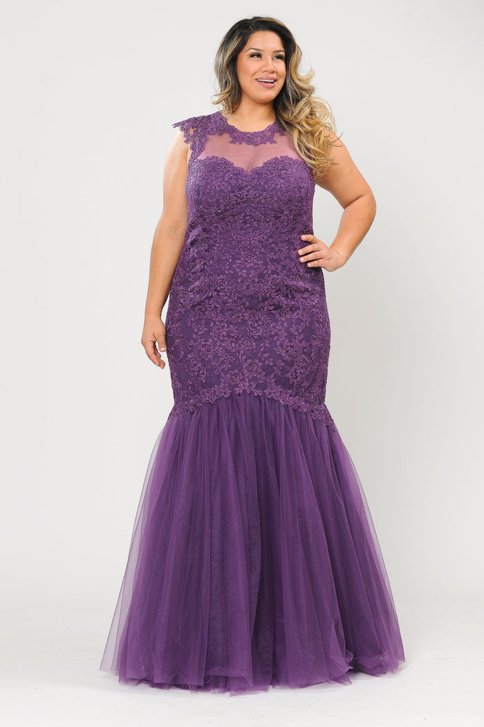 Poly USA W1084 Plus Size Embroidered Mermaid Dress