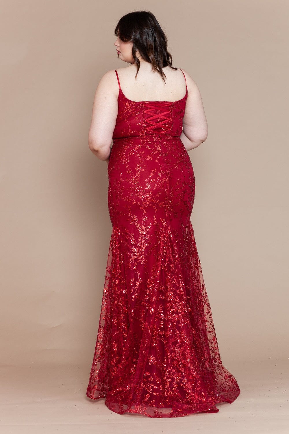 Poly USA W1154 Plus Size Glitter Print Sleeveless Slit Gown