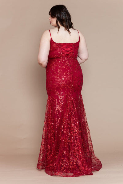 Poly USA W1154 Plus Size Glitter Print Sleeveless Slit Gown