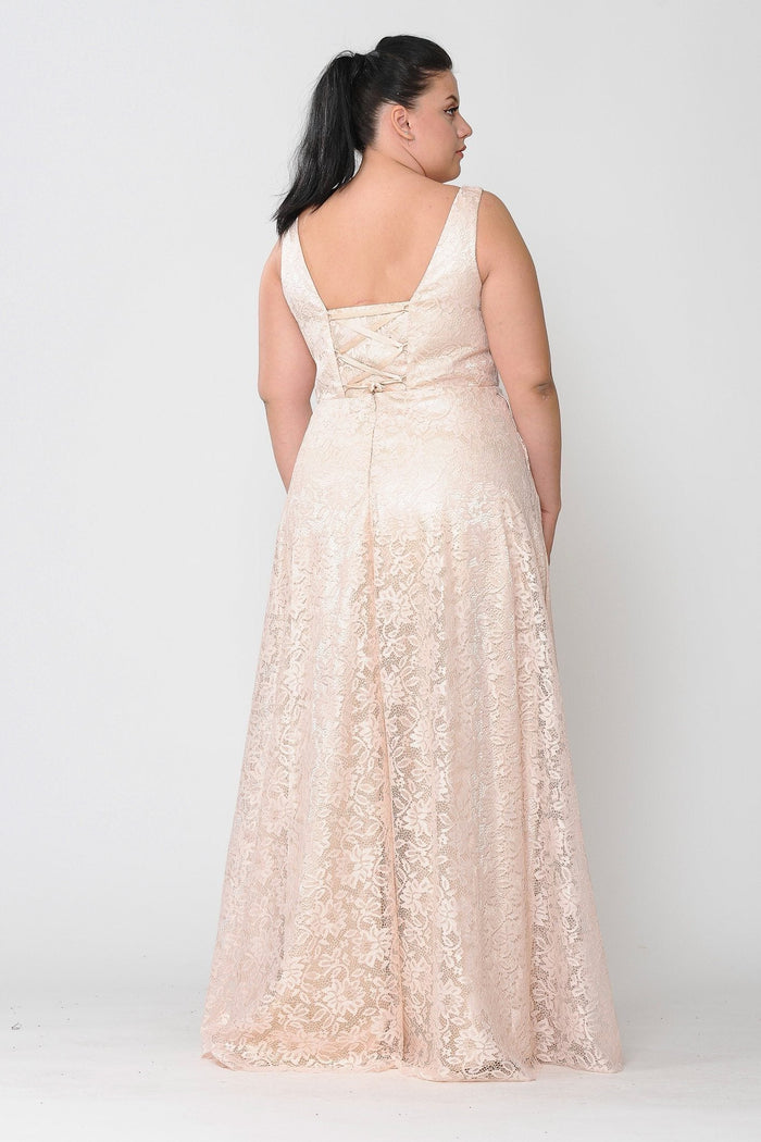 Poly USA W1020 Plus Size Long Lace Dress with Corset Back