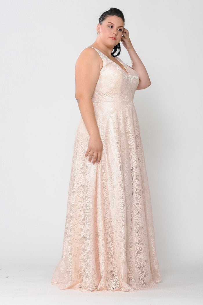 Poly USA W1020 Plus Size Long Lace Dress with Corset Back