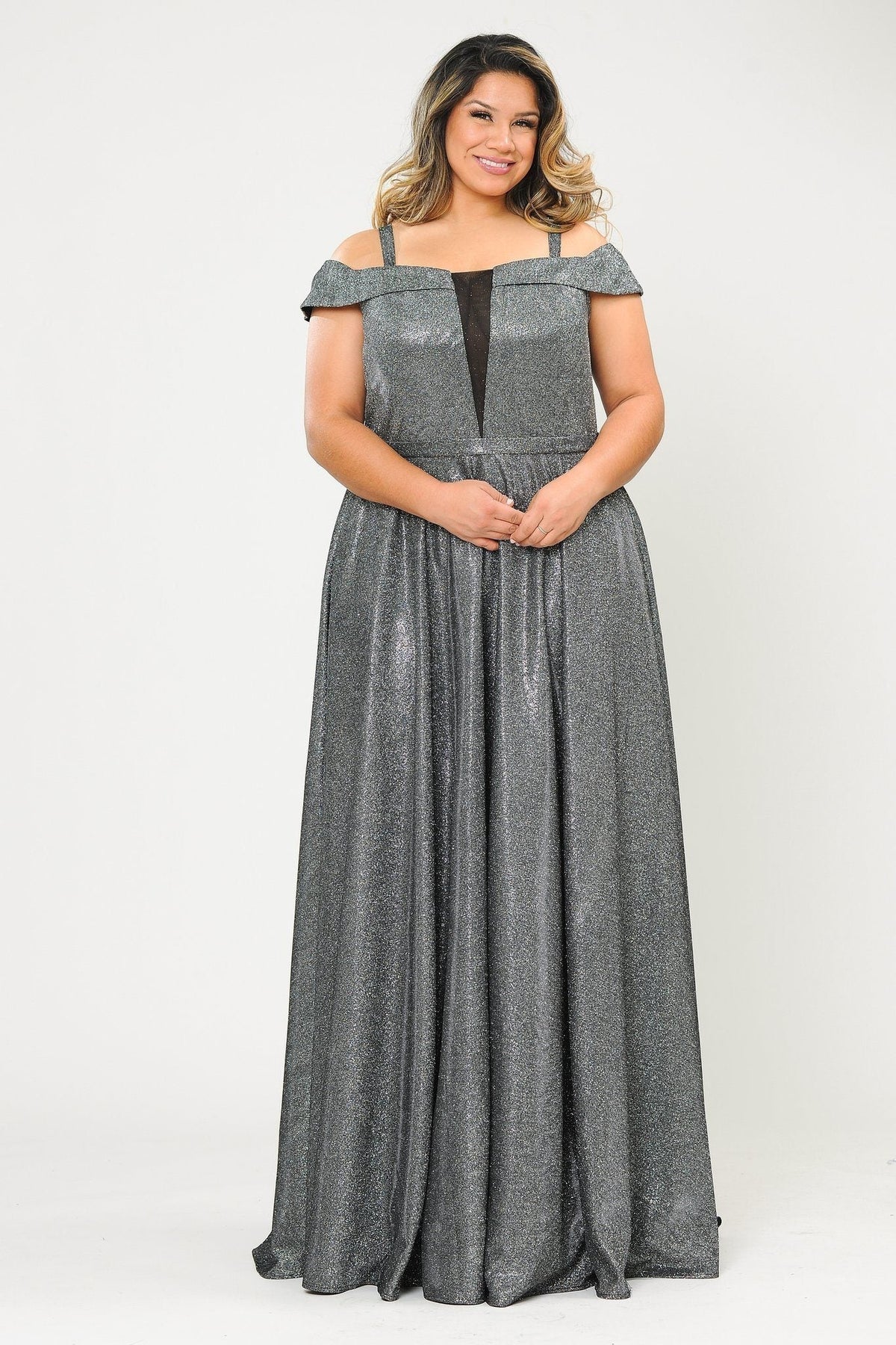 Poly USA W1060 Plus Size Long Off Shoulder Glitter Dress