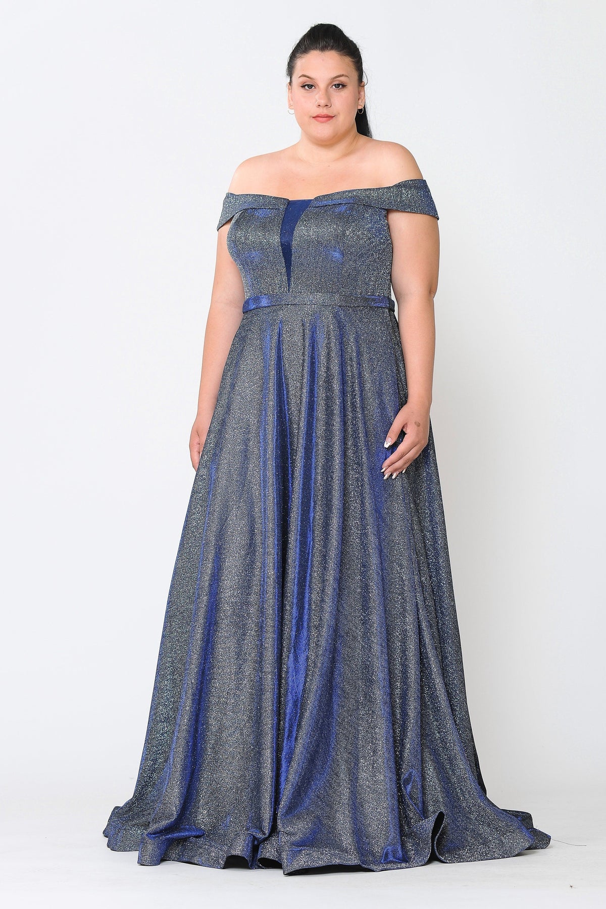 Poly USA W1060 Plus Size Long Off Shoulder Glitter Dress