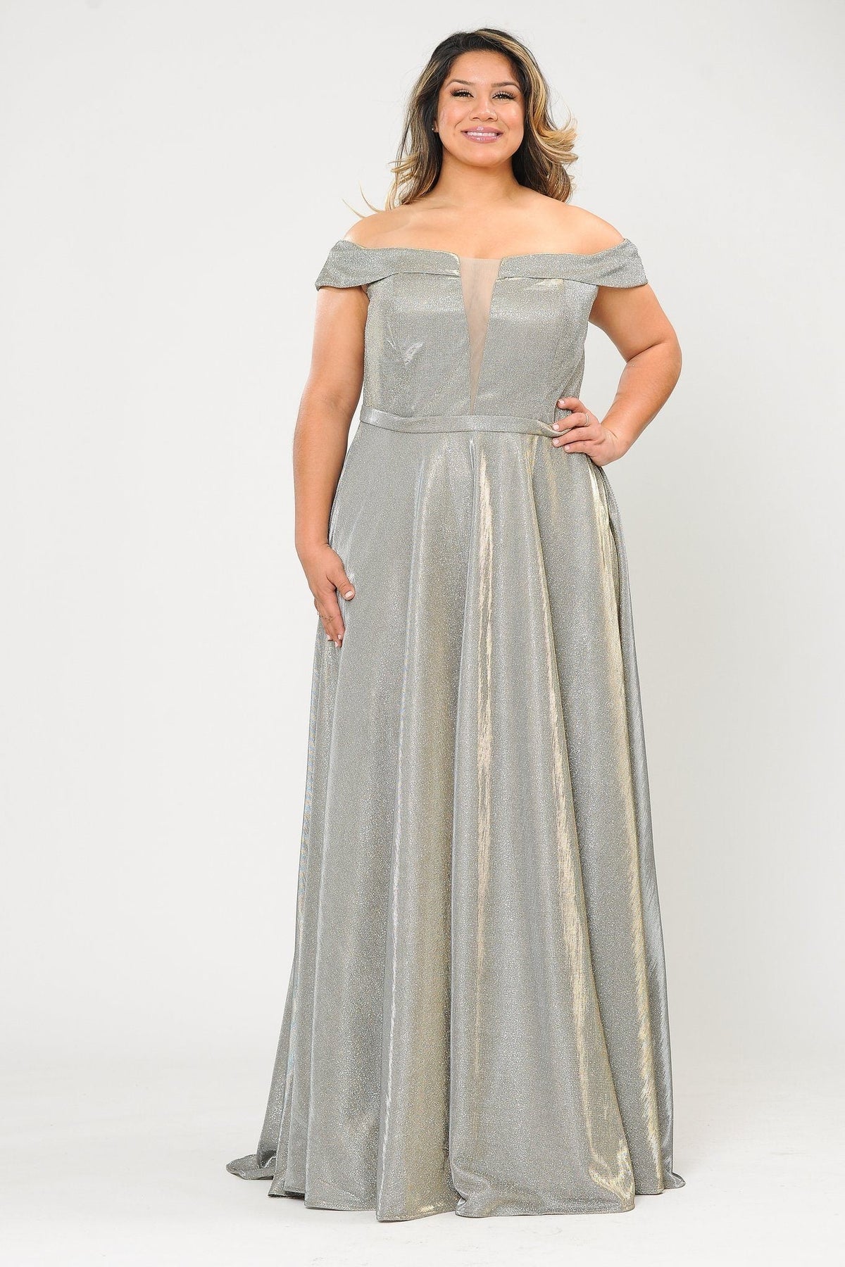 Poly USA W1060 Plus Size Long Off Shoulder Glitter Dress