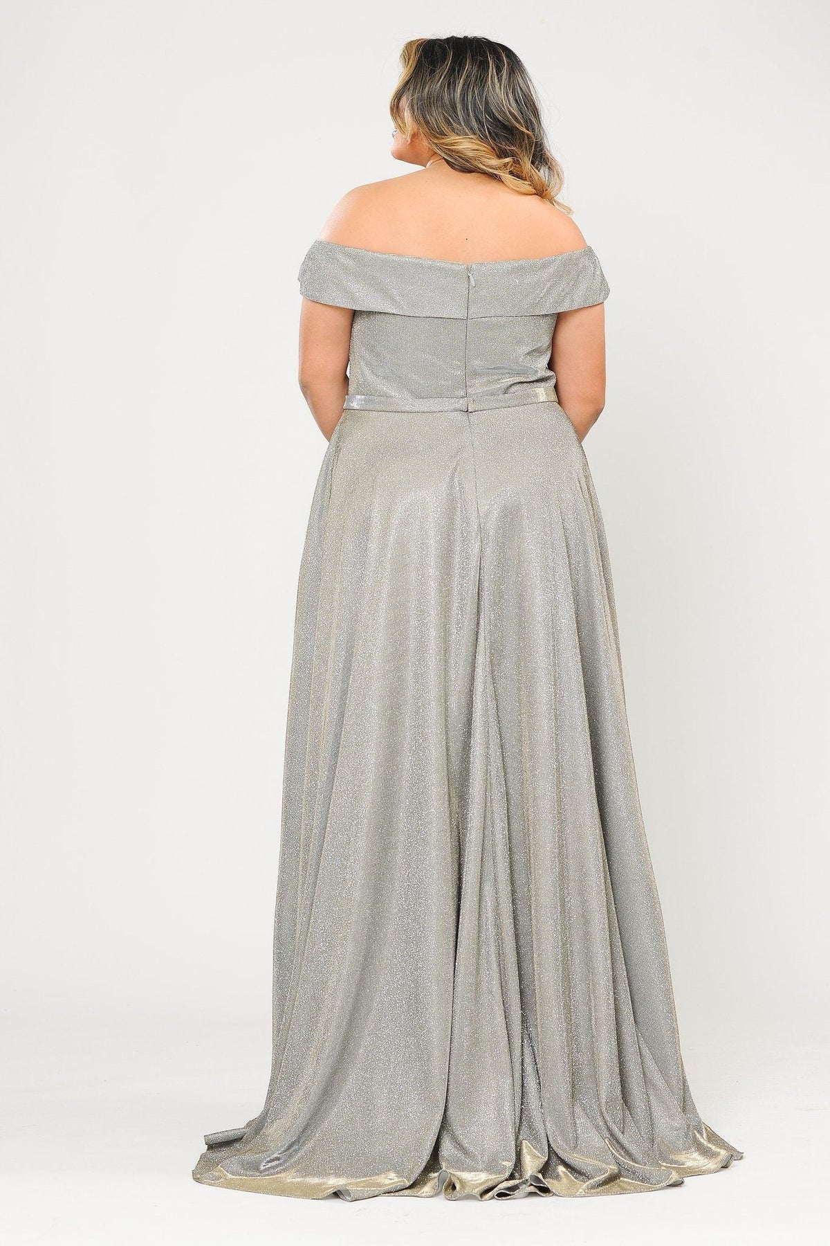 Poly USA W1060 Plus Size Long Off Shoulder Glitter Dress
