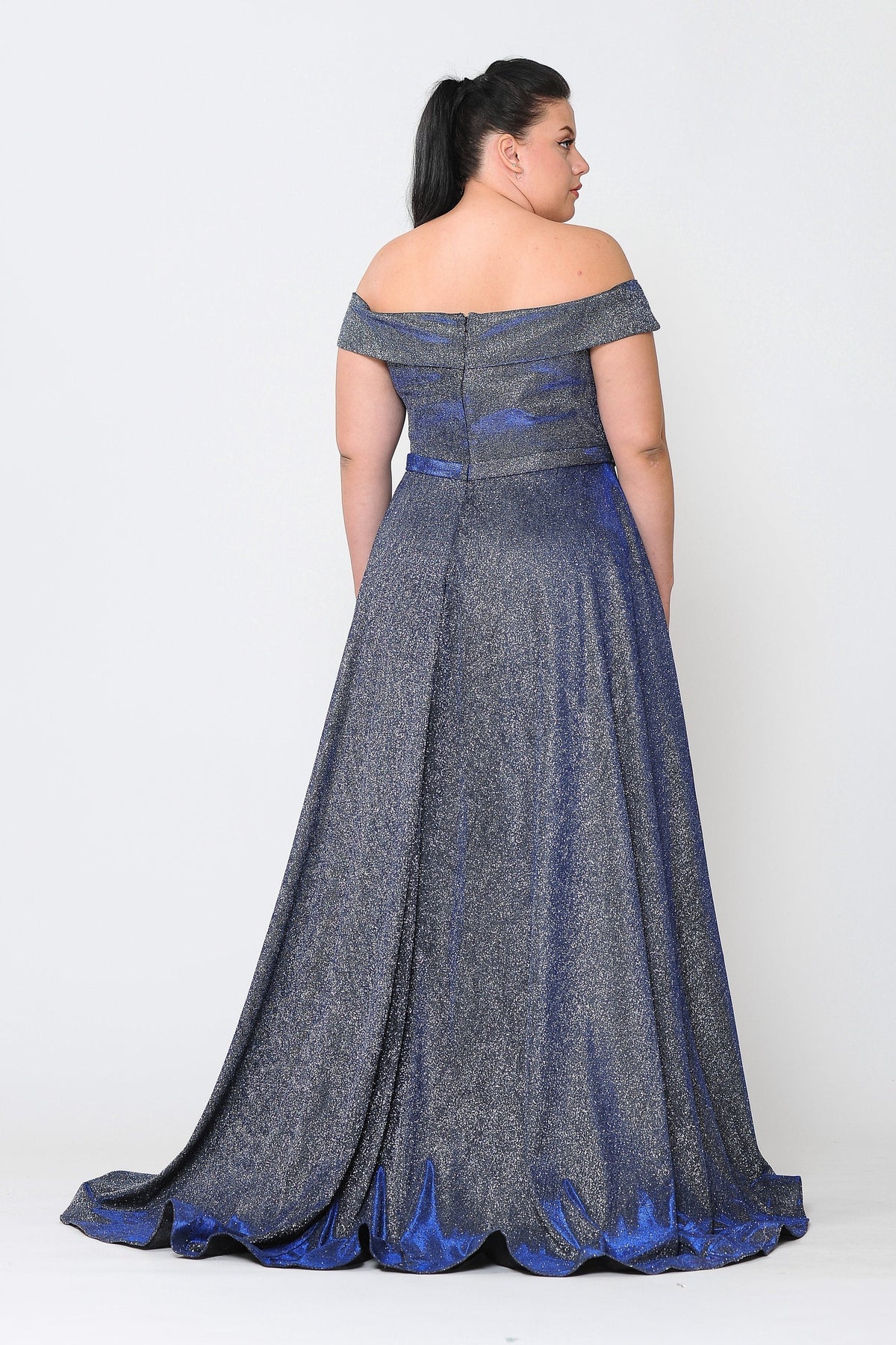 Poly USA W1060 Plus Size Long Off Shoulder Glitter Dress