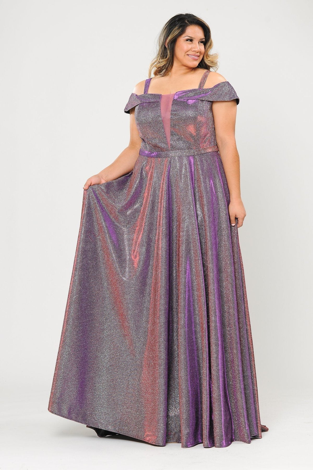 Poly USA W1060 Plus Size Long Off Shoulder Glitter Dress