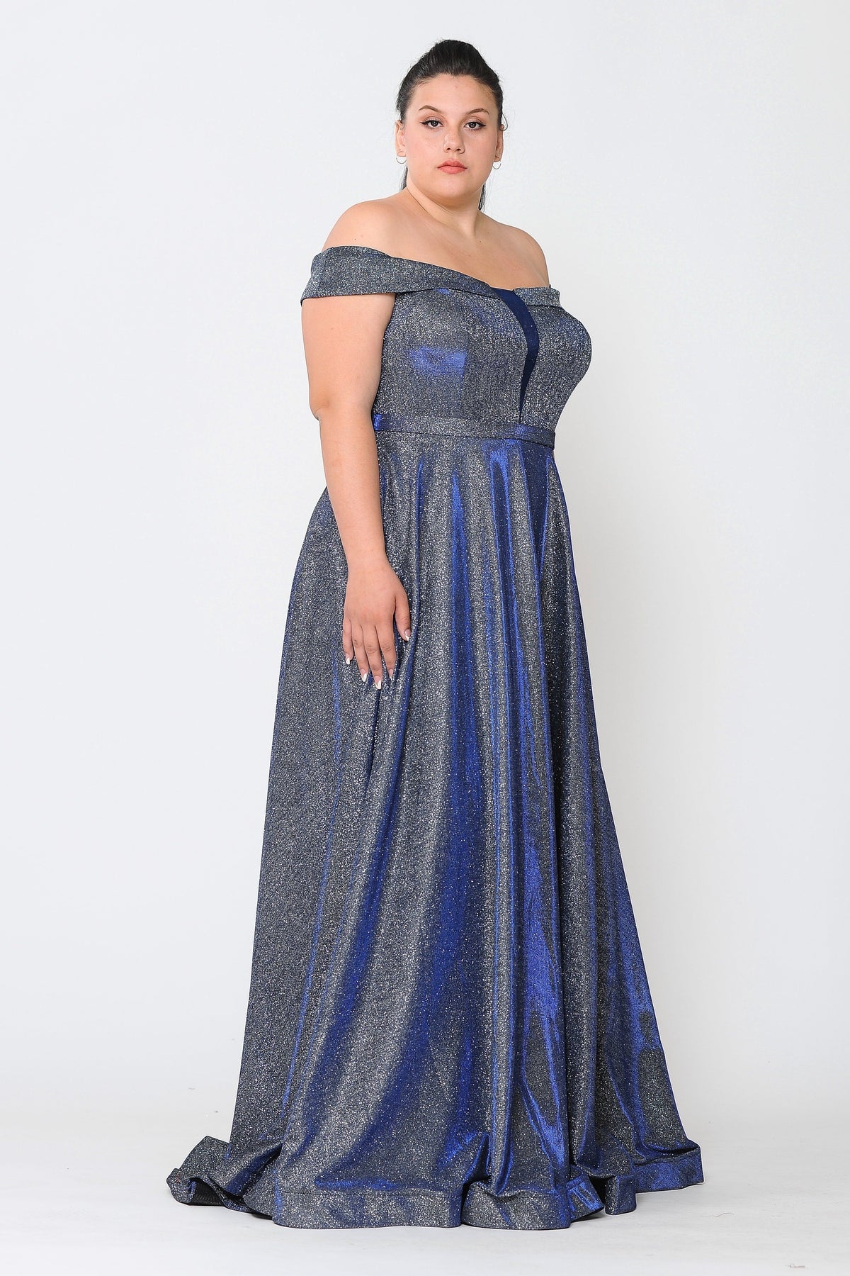 Poly USA W1060 Plus Size Long Off Shoulder Glitter Dress
