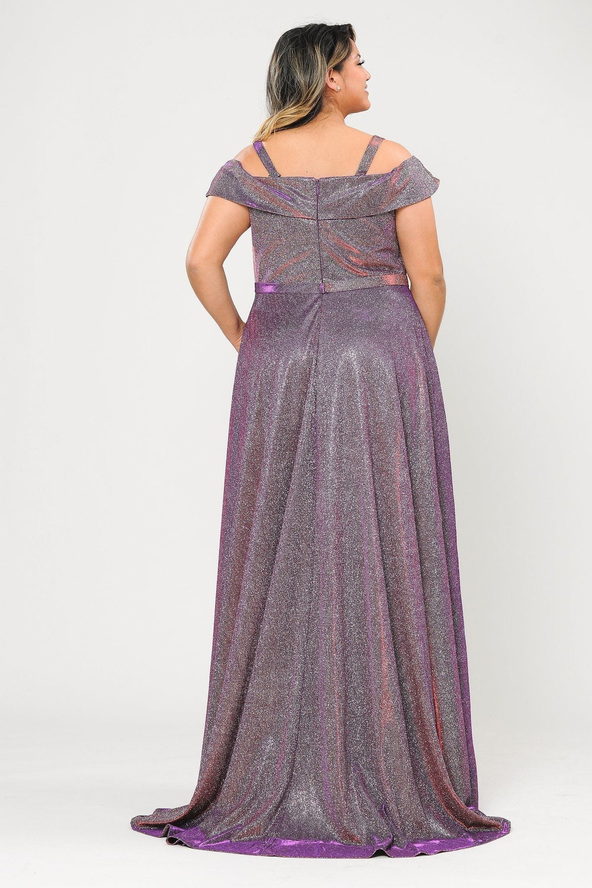 Poly USA W1060 Plus Size Long Off Shoulder Glitter Dress
