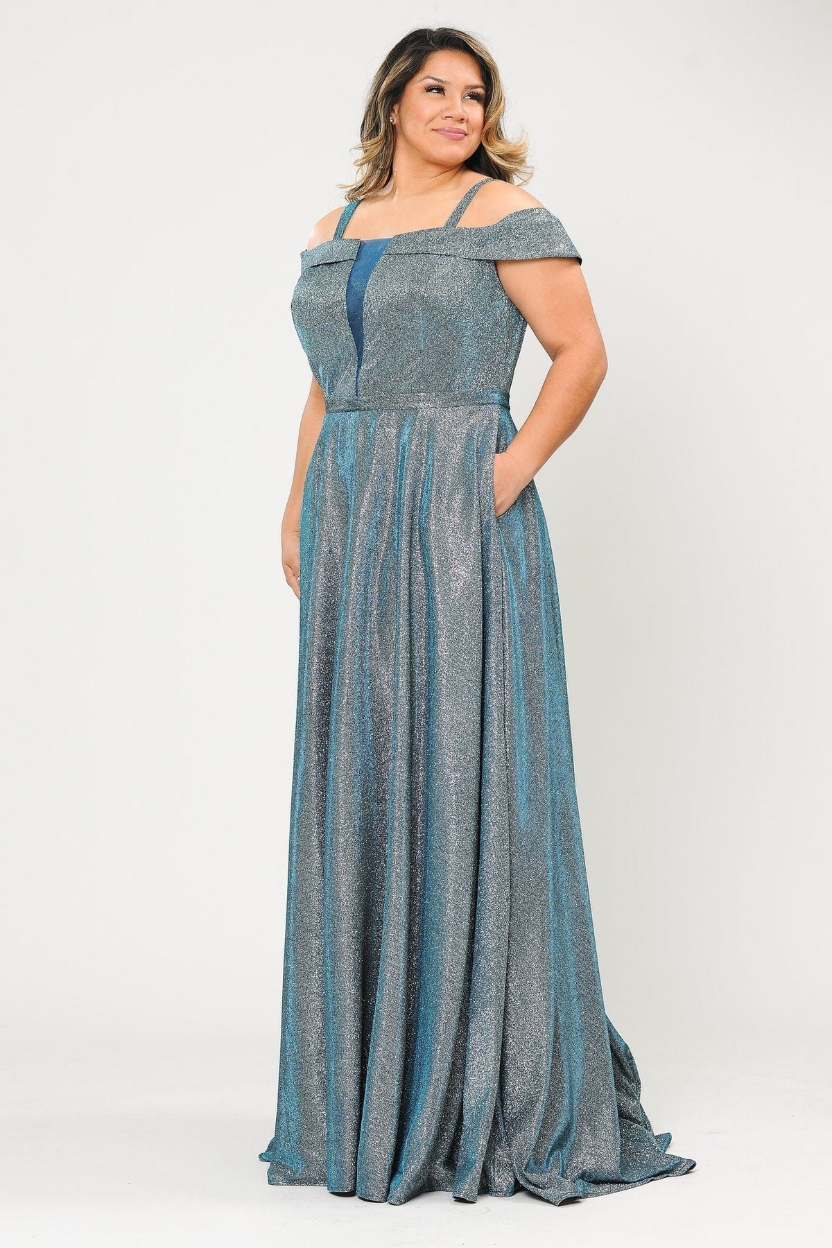 Poly USA W1060 Plus Size Long Off Shoulder Glitter Dress