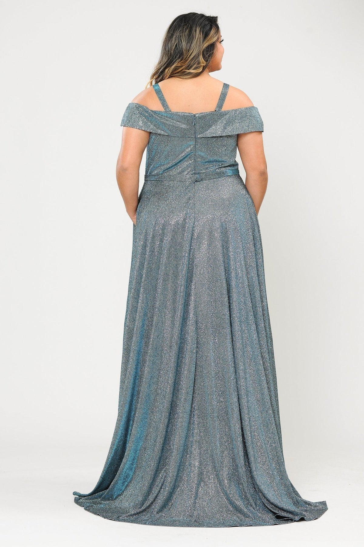 Poly USA W1060 Plus Size Long Off Shoulder Glitter Dress